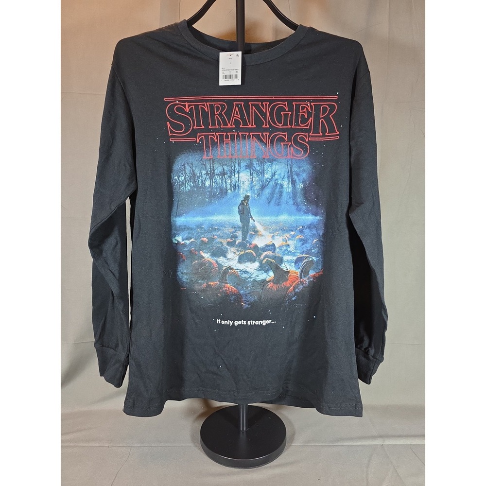 Mens Long Sleeve Stranger‎ Things T Shirt Black Size Small It Only Gets Stranger